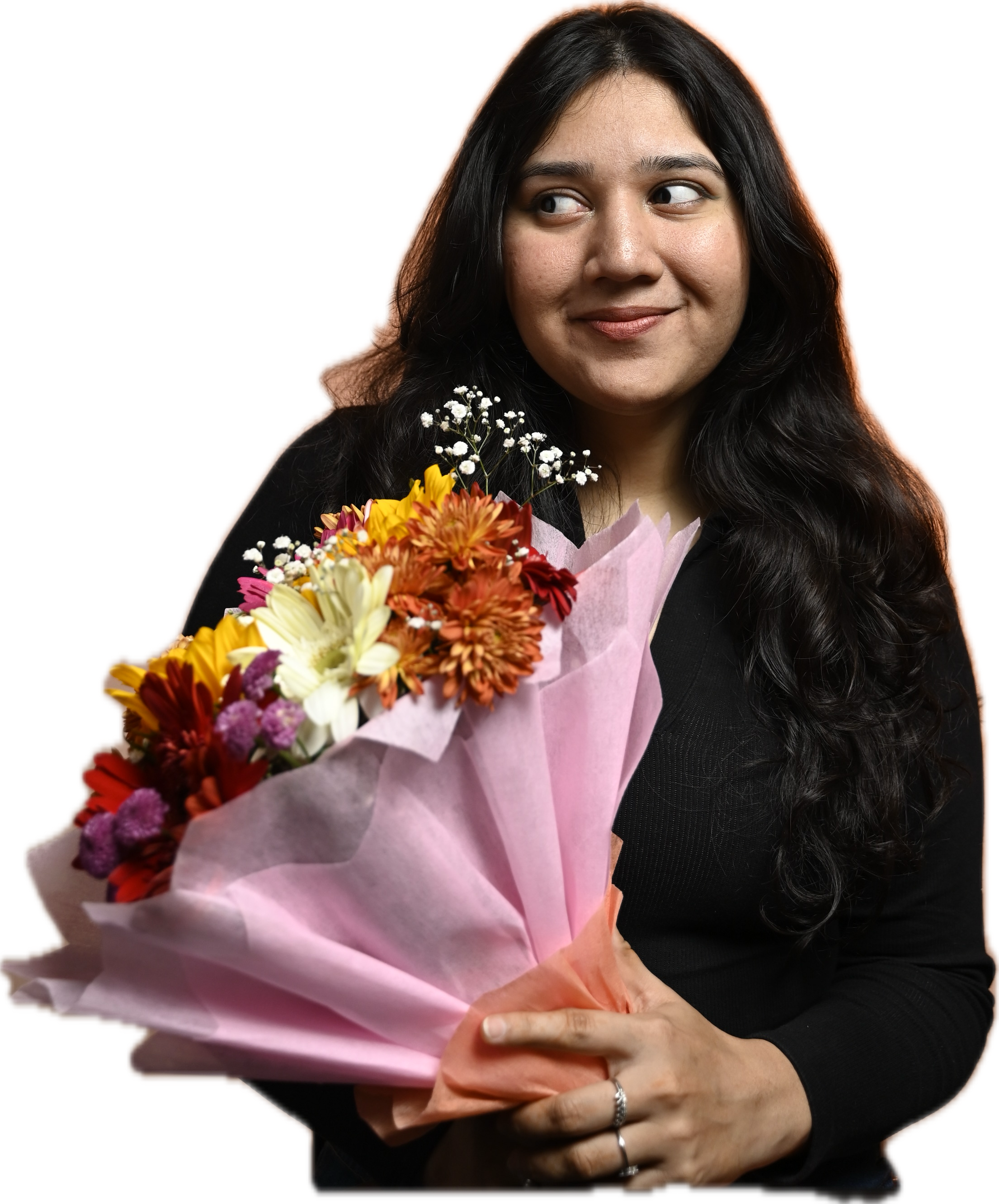 Diya Kaveramma holding flowers